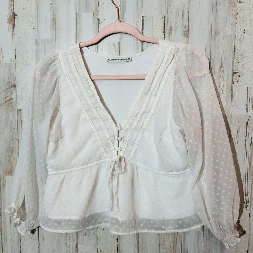 Abercrombie White Swiss Dot Puff Sleeve Peplum Blouse XS Cottagecore Babydoll